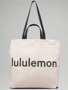 lululemon double handle canvas tote - natural/black 17L